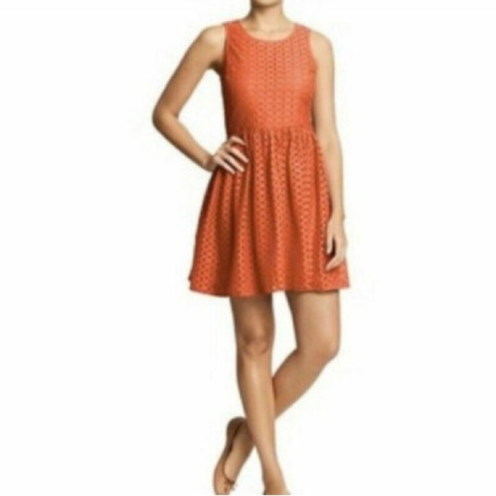 Old Navy Bright Orange Eyelet Textured Dress 100% Cotton Size 4 Petite